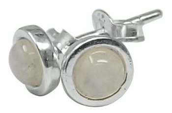 Mondstein Ohrstecker Cabochon, rund 6 mm, 925er Silber