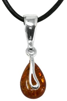 Edelstein Kette Design Bernstein Anhänger Pia mit 925er Silber an Lederband 