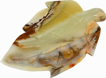 Deko Schale / Teller Blatt groß aus Onyx Marmor, Naturstein, 17,5 cm