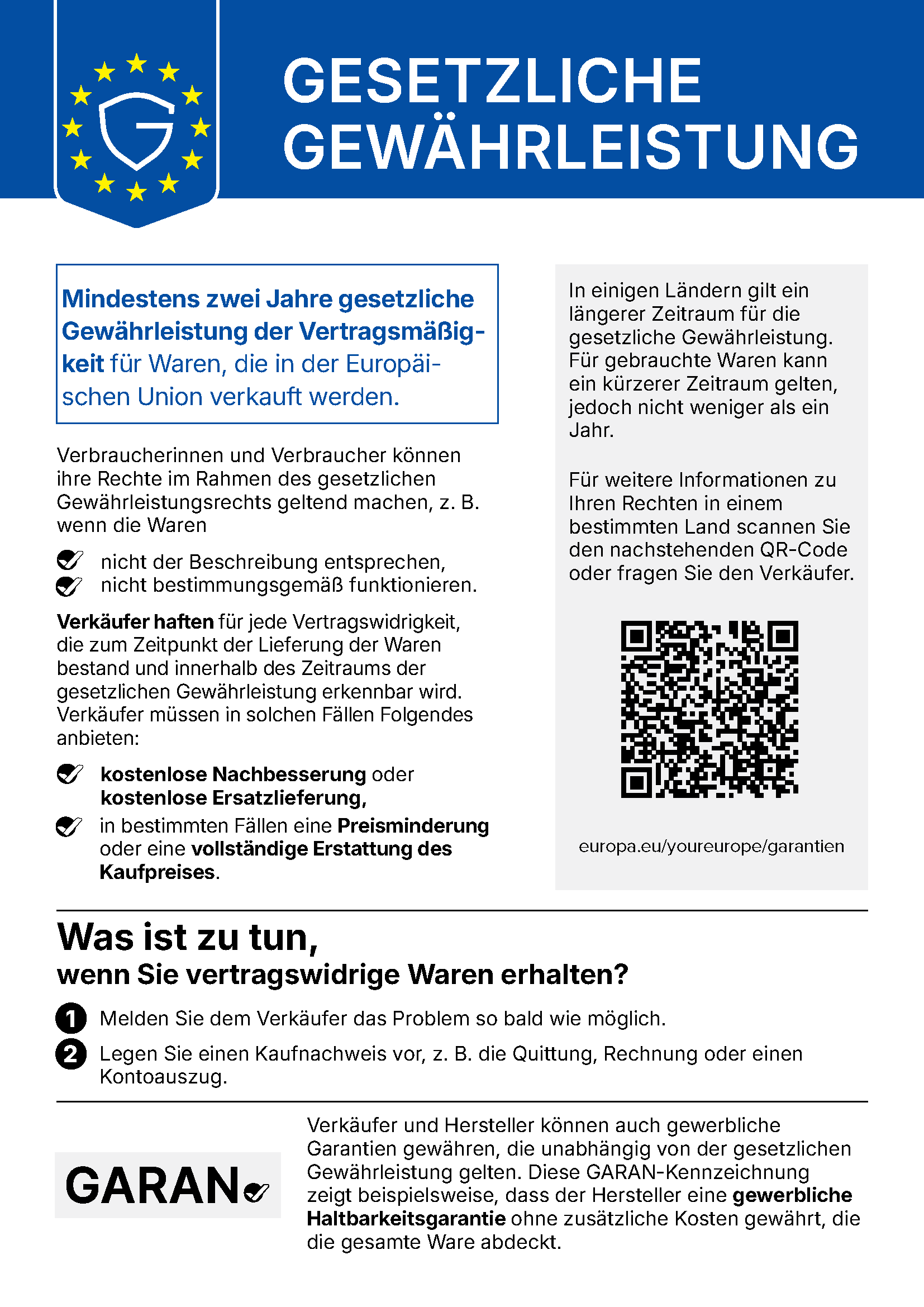 Gewährleistungslabel deutsch